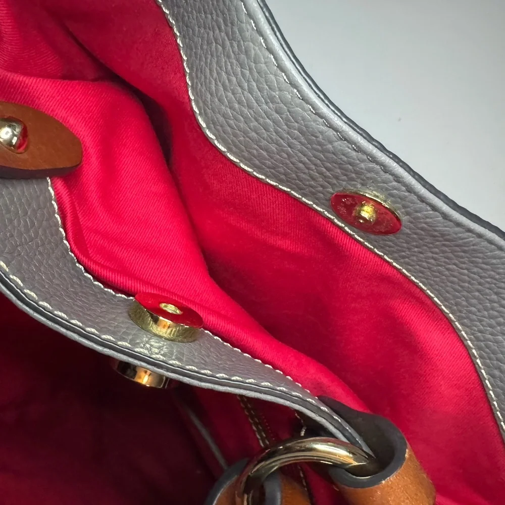 [Dooney & Bourke] Gray Pebble Grain Leather Barlow Satchel - Picture 9 of 13